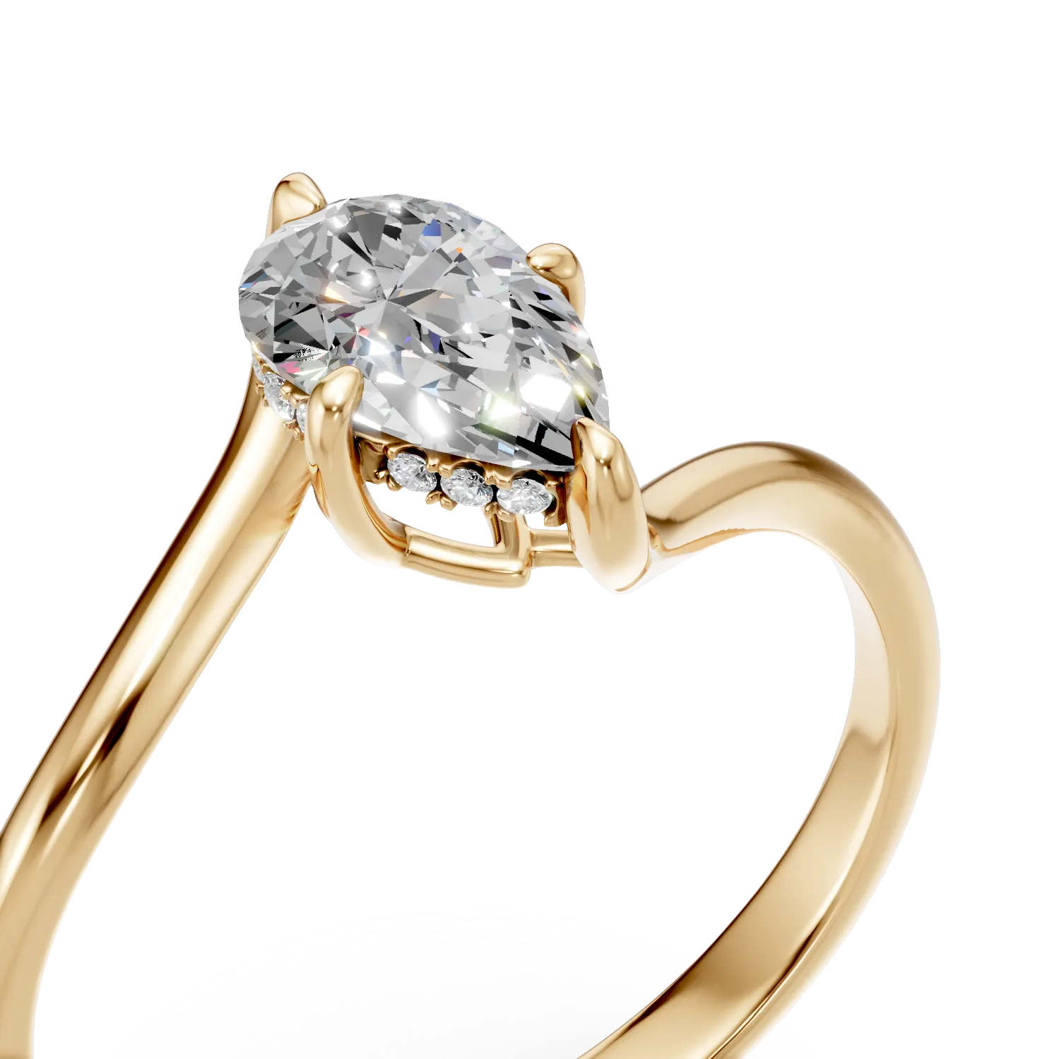Inel de logodna din aur galben cu diamante create in laborator pear si round de 1.1ct