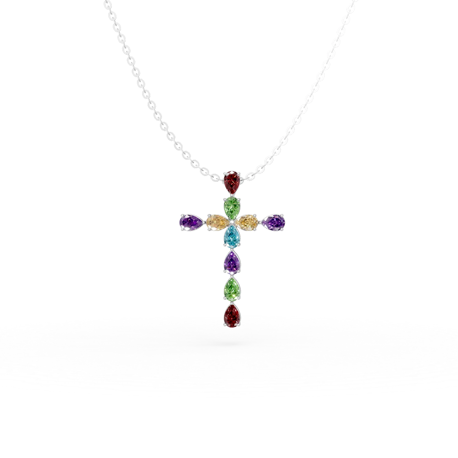 Lant din argint cu pandantiv cruce cu pietre semipretioase de 3.9ct