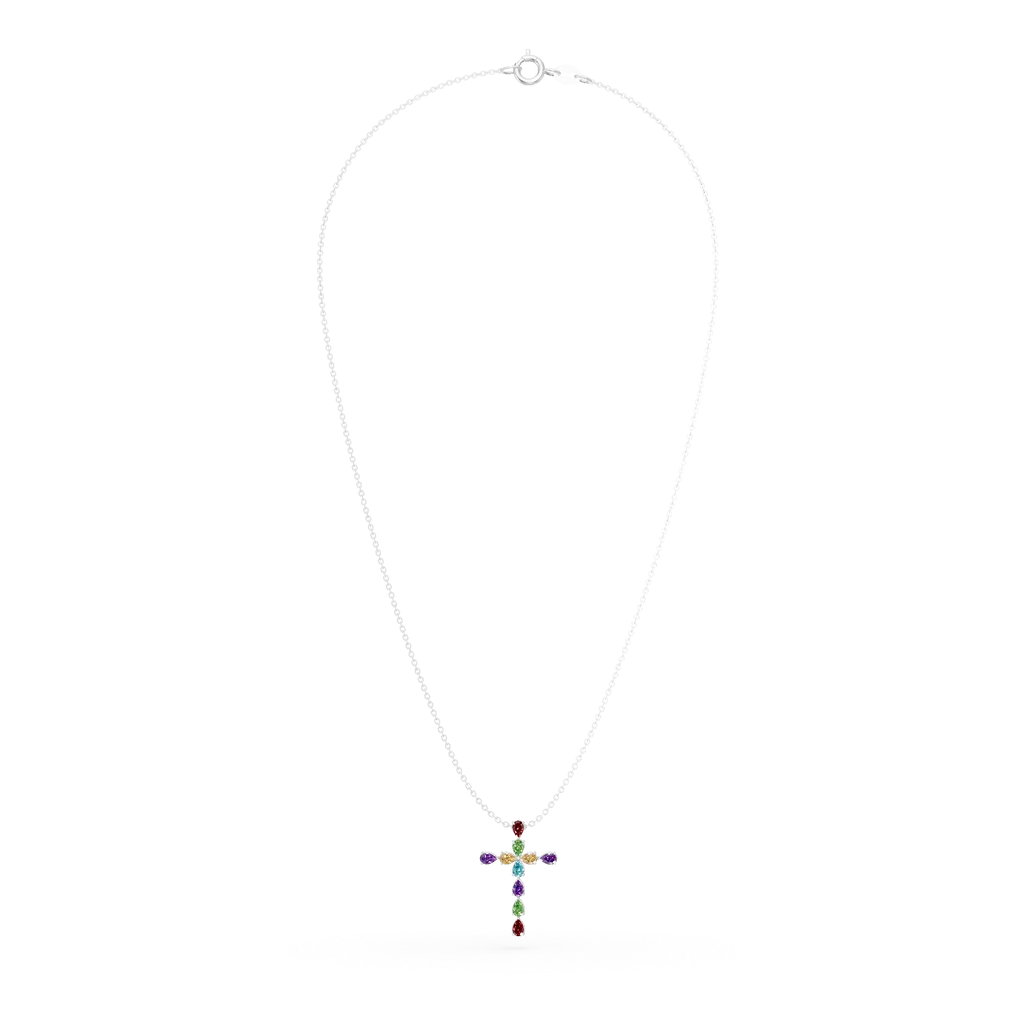 Lant din argint cu pandantiv cruce cu pietre semipretioase de 3.9ct
