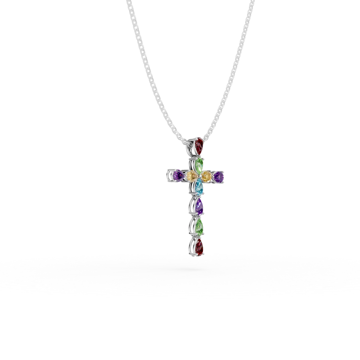Lant din argint cu pandantiv cruce cu pietre semipretioase de 3.9ct