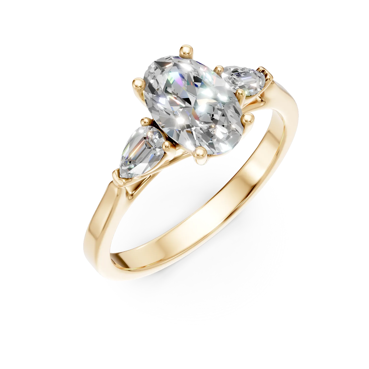 Inel de logodna din aur galben cu diamante create in laborator oval si pear de 1.4ct