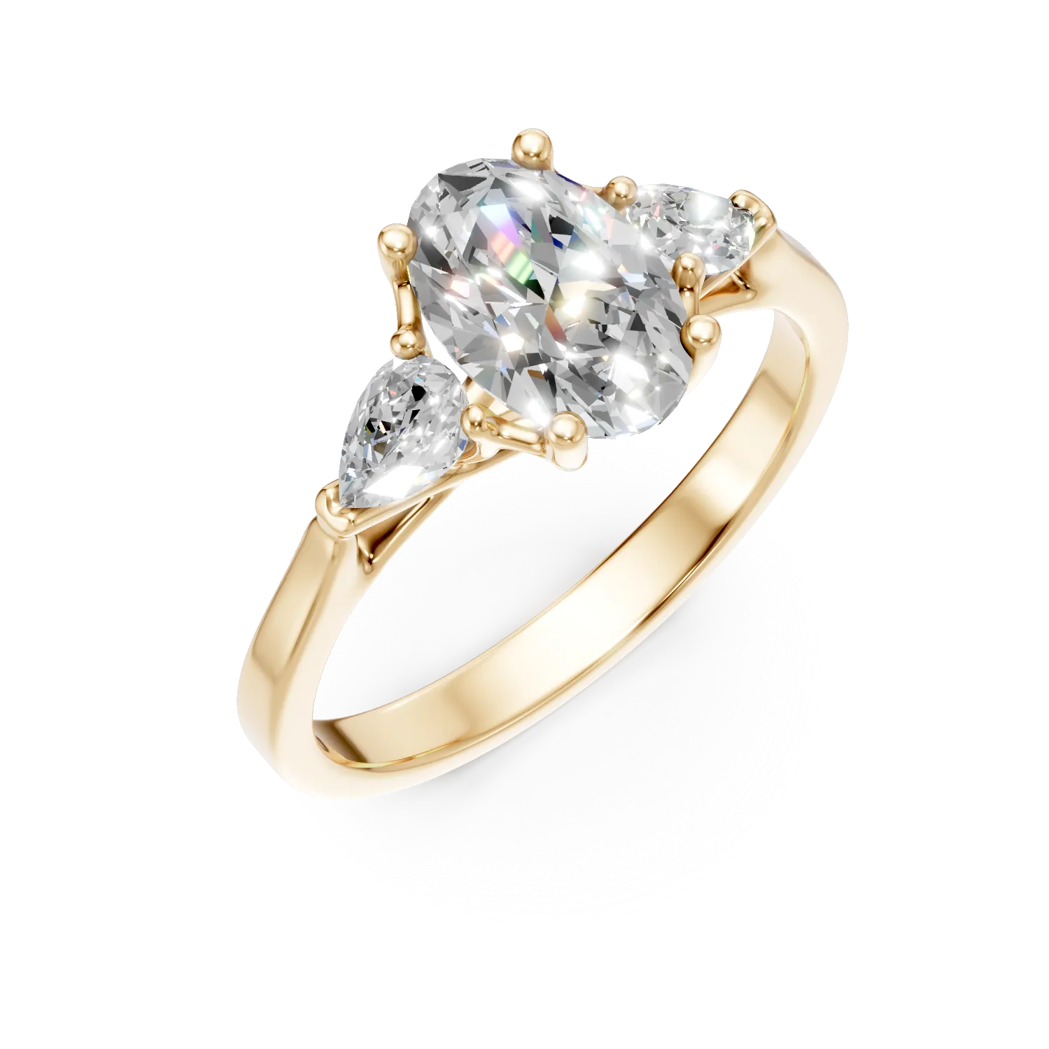 Inel de logodna din aur galben cu diamante create in laborator oval si pear de 2ct